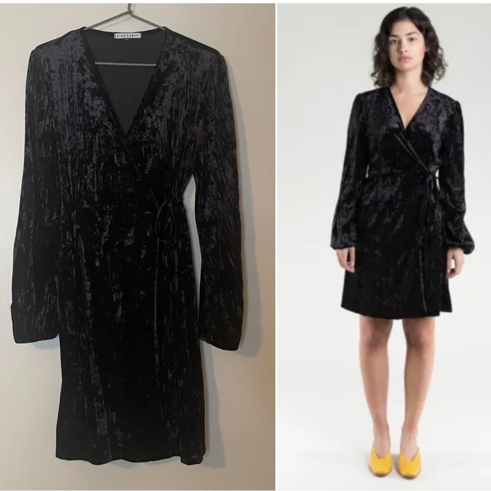 Side Party Long Sleeve Louise Velvet Wrap Dress Black Size M/L